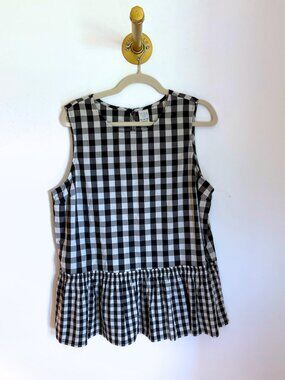Time and Tru XL Black Gingham Peplum Top 🖤 | Sleeveless Ruffle Blouse